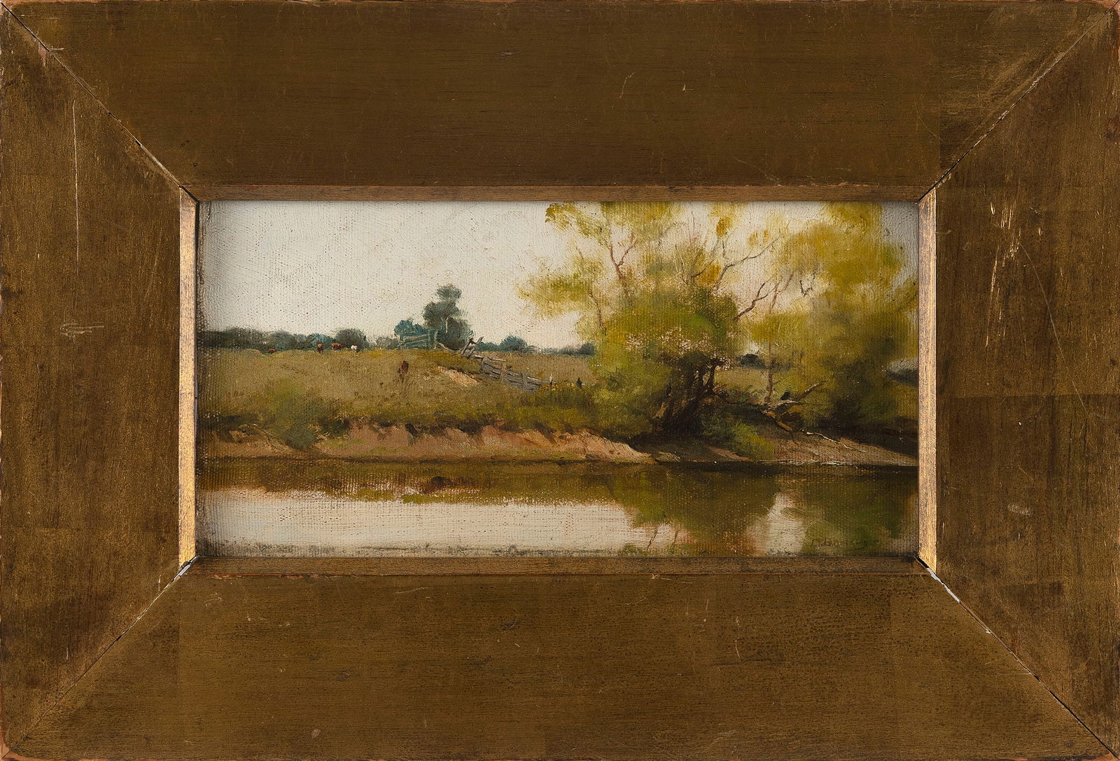 DAVID BIRDSEY WALKLEY (Connecticut/New York/Ohio, 1849-1934), Cows grazing by a river., Oil on (1 of 2)