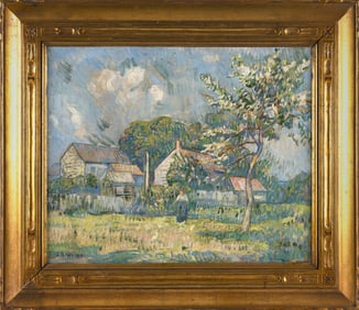 SAMUEL A. WEISS (New York/Poland, 1874-1918), "Feeding the Chickens"., Oil on canvas, 18" x 22".