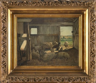 REUBEN LE GRANDE JOHNSTON (New York/Washington, D.C./Maryland, 1851-1918), Barn interior., Oil on