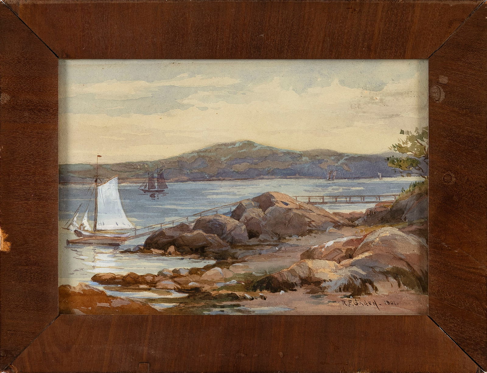 ROBERT FORD GAGEN (Canada, 1847-1926), Boats on a mountain lake., Watercolor on paper, 7" x 9.5" (1 of 2)