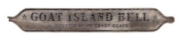 "GOAT ISLAND BELL" PAINTED WOODEN SIGN First Quarter of the 19th Century 7.5" x 51".