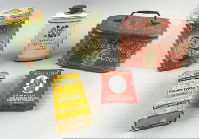 FIVE SMALL ADVERTISING TINS First Half of the 20th Century Heights from 4.25" to 6".