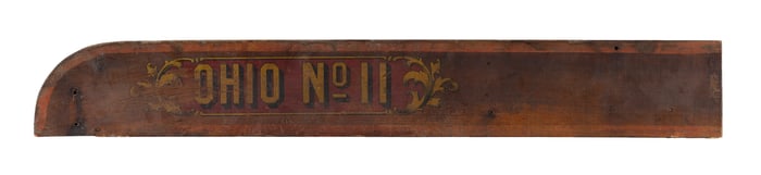 "OHIO NO. 11" PAINTED FIRE WAGON BOARD Late 19th/Early 20th Century 5.75" x 40.5".