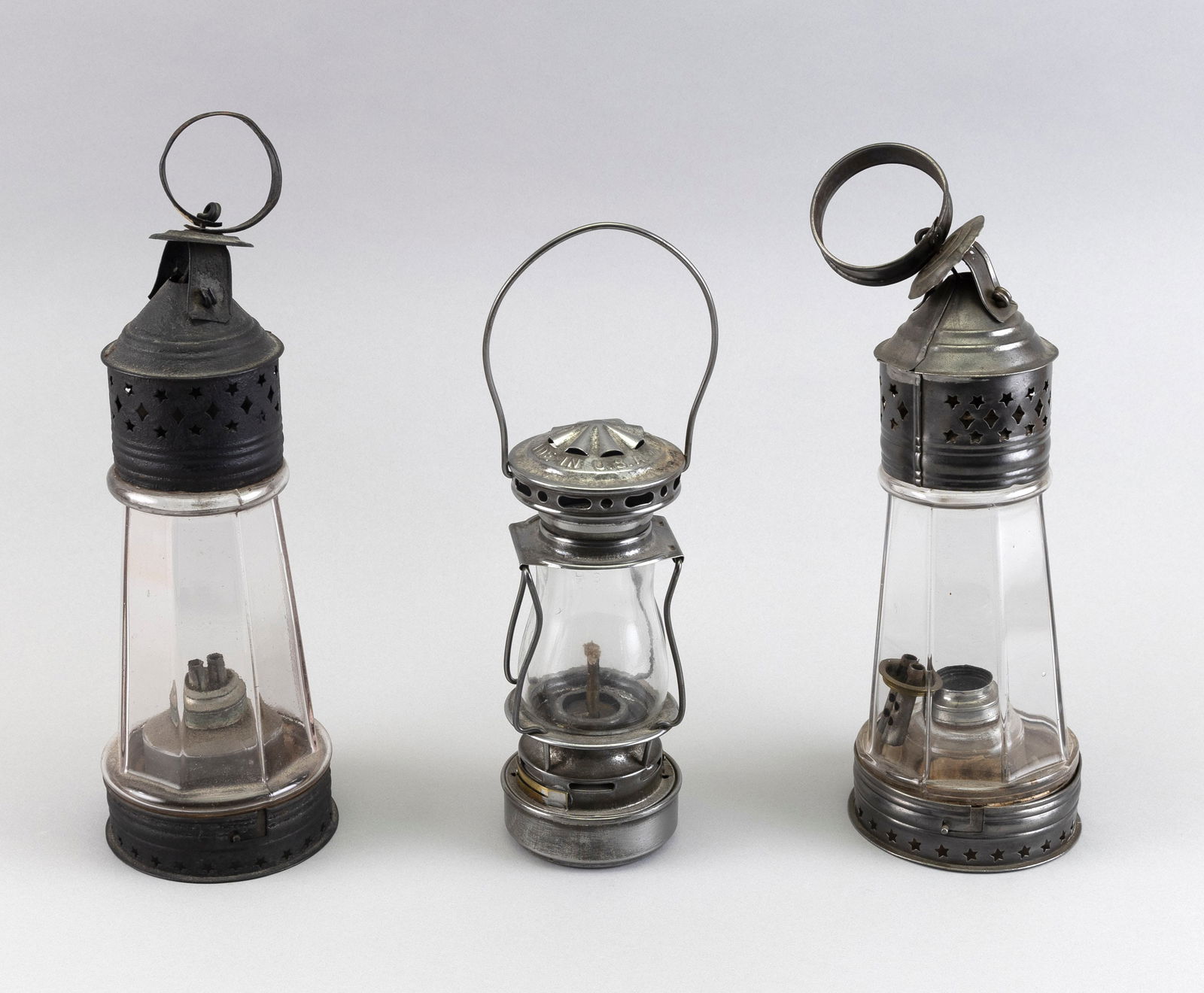 THREE LANTERNS 19th/20th Century Heights 7.75" and 12.5". (1 of 2)