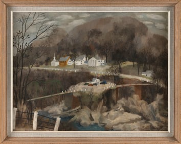 RICHARD E. HOWARD (Massachusetts, 1912-1996), "The Post Office Gaysville, Vermont"., Oil on canvas,