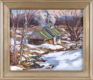 ERIC TOBIN (Vermont, 1958-), "Old Schoolhouse - Sugarhouse - Fairfield, Vermont"., Oil on canvas,