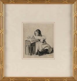 ALICE LYNDE RAYMOND BALL (Connecticut, 1870-1942), "Tea Time"., Watercolor and pencil on paper,