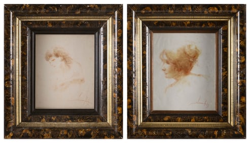 ILONA ROYCE SMITHKIN (Massachusetts, 1920-2022), Pair of portraits of women., Crayon on paper, 10" x