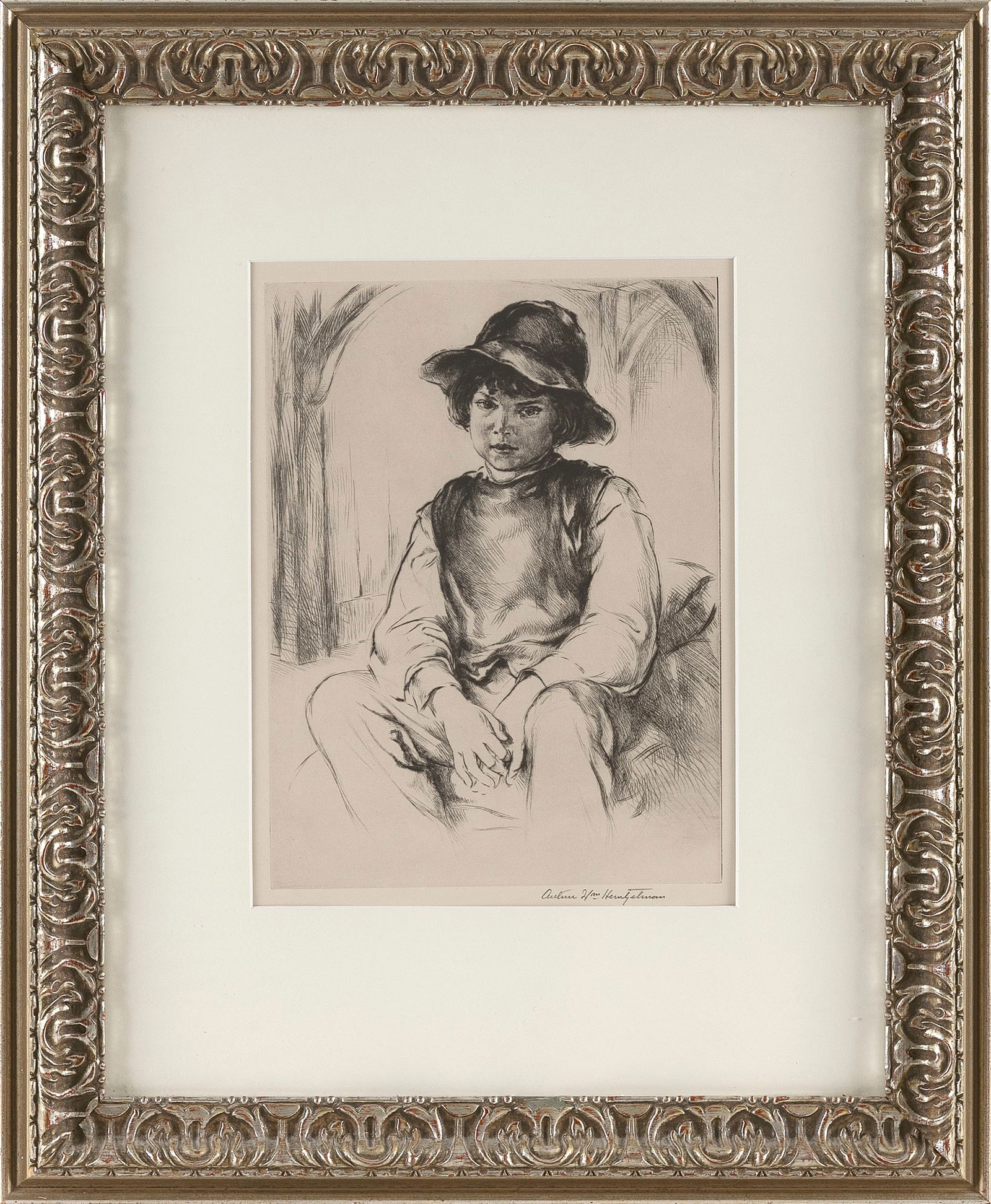 ARTHUR WILLIAM HEINTZELMAN (Massachusetts/California/New Jersey, 1891-1965), "Amish Boy"., Etching (1 of 2)