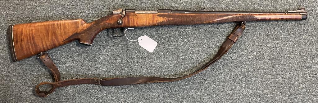* CUSTOM MANNLICHER-STYLE RIFLE 20th Century Length of barrel 21". Total length 40.5".: * CUSTOM MANNLICHER-STYLE RIFLE20th Century.257 Ackley cal. No visible serial number. Tiger maple stock. This lot will be delivered only to holders of a Federal Firearms Dealer's License. Please be a