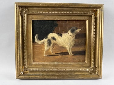 JOHN THOMAS MEGGESON (Scotland, 19th Century), Portrait of a sheepdog., Oil on canvas, 8" x 10".