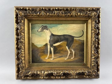 AMERICAN OR ENGLISH SCHOOL (20th Century,), Portrait of a greyhound., Oil on canvas, 9" x 12".