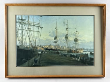 CHRISTOPHER BLOSSOM (Connecticut, 1956-), Ships in port., Lithograph on paper, 18" x 28" sight.