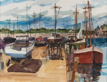 ZYGMUND JANKOWSKI (Indiana/Massachusetts, 1925-2009), Gloucester pier., Watercolor on paper, 17.25"