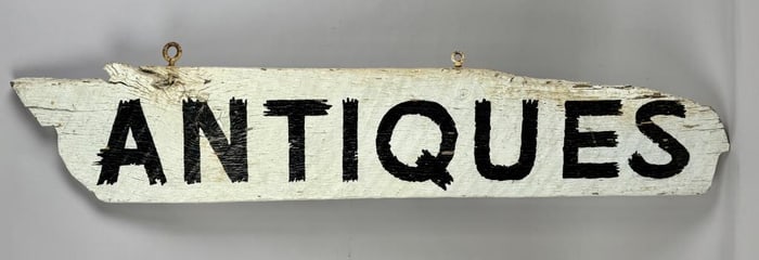 "ANTIQUES" WOODEN TRADE SIGN FROM MARTHA'S VINEYARD Height 11". Length 52".