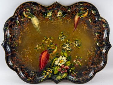 LARGE HAND-PAINTED TIN TRAY Late 19th Century 23" x 31".