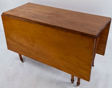 SHERATON TIGER MAPLE DROP-LEAF TABLE 19th Century Height 27". Length 20" plus two 19.75" drop