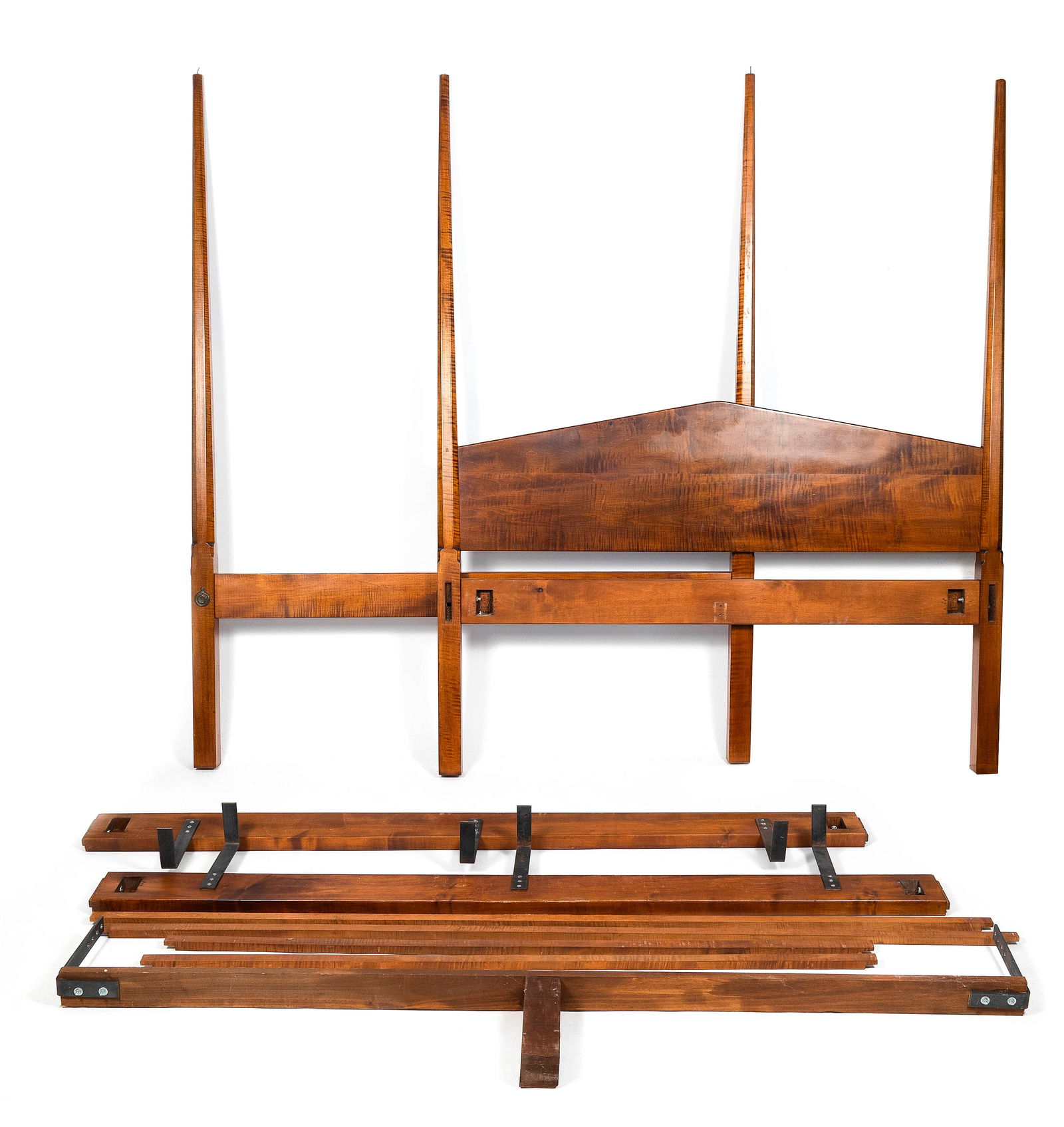 QUEEN-SIZE TIGER MAPLE PENCIL-POST BED Contemporary: QUEEN-SIZE TIGER MAPLE PENCIL-POST BEDContemporaryPost height 81".