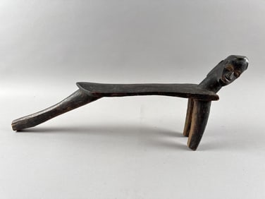 FIGURAL CARVED WOODEN FOOTSTOOL Early 20th Century Length 19".