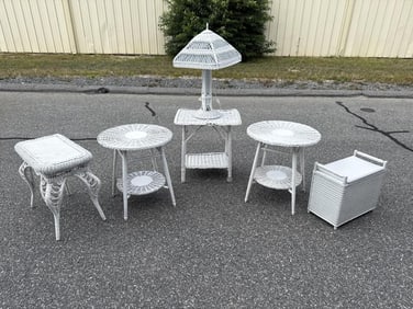 SIX-PIECE SUITE OF WICKER FURNITURE Late 19th/20th Century Table heights to 25".