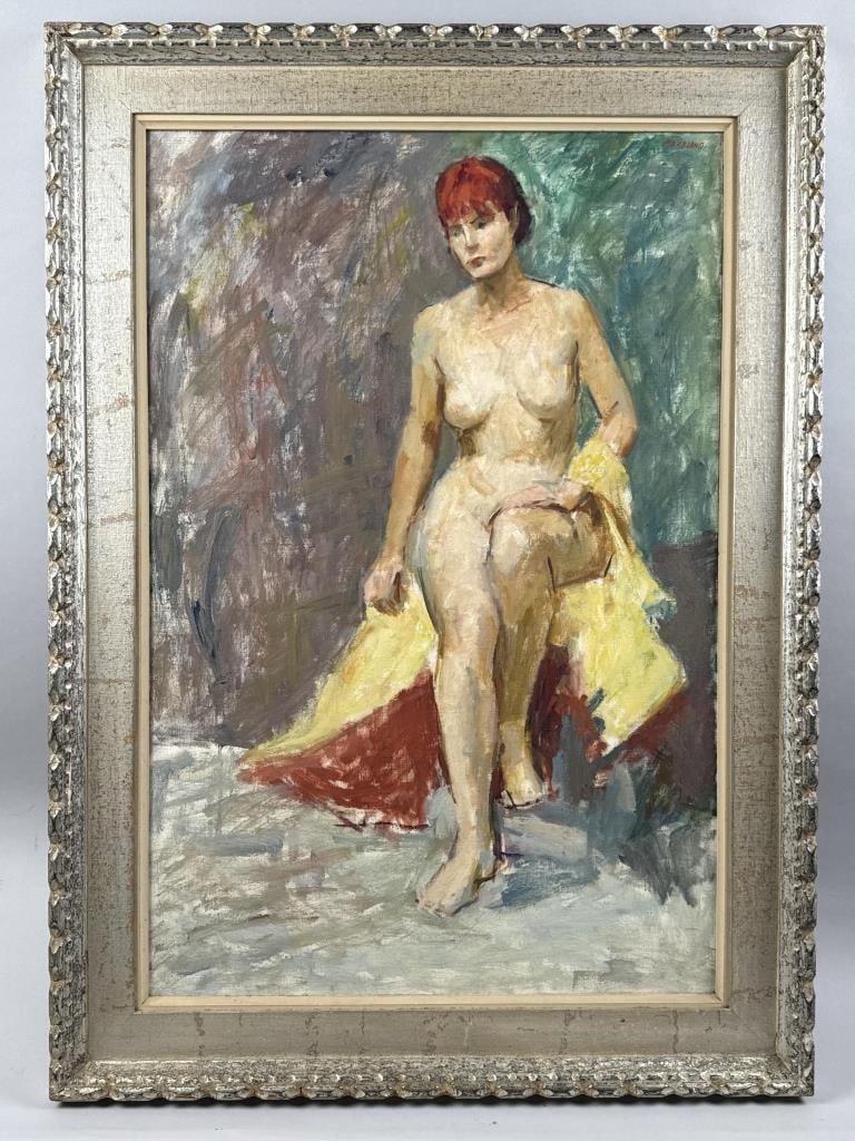 THOMAS J. STRICKLAND (Florida/New Jersey, 1932-1999), Portrait of a draped nude woman., Oil on: THOMAS J. STRICKLAND Florida/New Jersey, 1932-1999 Portrait of a draped nude woman. Signed on the frame verso "Strickland". Oil on canvas, 36.5" x 24". Framed 43.5" x 31.25".