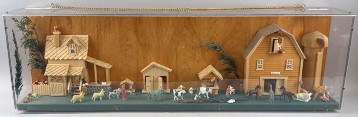 DIORAMA OF "OLD MCDONALD'S FARM" Late 20th Century Height 11". Width 37". Depth 5.75".