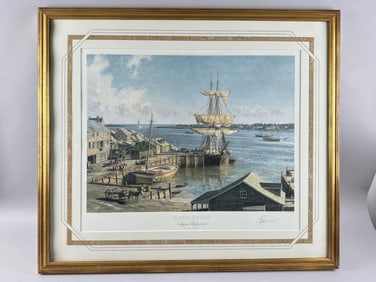 JOHN STOBART (Massachusetts/Florida/England, 1929-2023), "Marblehead: Appleton's Wharf in 1850".,