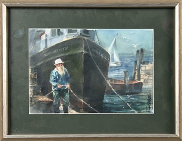 W. SPENCER CROOKS (Rhode Island/Ireland, 1917-2004), The Maria Mendoza at dock., Watercolor on