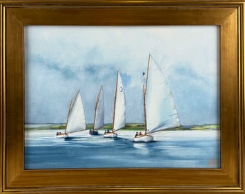 YASEMIN KYRENA TOMAKAN (Connecticut/Massachusetts/Turkey, 1958-), "Fun Off the Coast"., Oil on