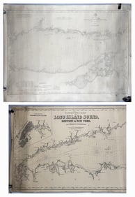 TWO MARINE CHARTS 19th Century 33.25" x 43" and 28" x 107".