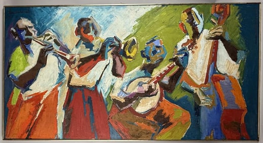 RENE BROCHARD (Canada/France, 1926-), "Dixieland a New Orleans #1"., Oil and metal on board, 38" x