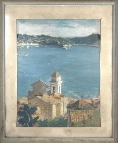 CARIBBEAN VIEW Mid-20th Century Pastel, 23.5" x 18.5" sight. Framed 31.5" x 25.5".