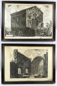 GIOVANNI BATTISTA PIRANESI (Italy, 1720-1778), Two views of ruins:, Engravings, 20" x 26.75" sight.