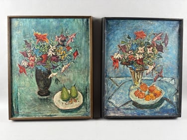 NITA HOMBERG-HANNEMA (Holland, 1889-1991), Pair of fruit and floral still lifes., Oil on canvas, 20"
