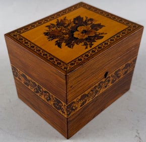 ENGLISH FRUITWOOD VENEER TEA CADDY 20th Century Height 4.5".