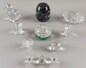APPROX. 11 PIECES OF COLLECTIBLE GLASS Late 20th/Early 21st Century Football paperweight height