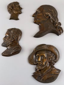 FOUR BRONZE BUST PORTRAITS Early 20th Century Heights from 6" to 10".