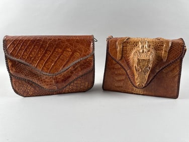 TWO VINTAGE ALLIGATOR HANDBAGS Circa 1940s Approx. 8.5" x 10" and 8.5" x 11.75".