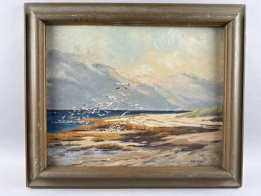MAUDE ANITA RICE (California/Iowa, 1875-1966), Seascape with gulls., Oil on canvas board, 16" x 20".