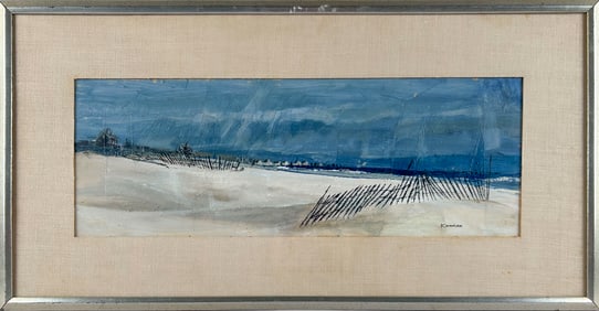 FRANK KESSLER (America, 20th Century), Winter beach scene., Mixed media, 9" x 24.5" sight. Framed