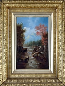 AMERICAN SCHOOL (Late 19th Century,), Landscape with mountain river, likely New Hampshire., Oil on