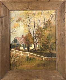 AMERICAN SCHOOL (20th Century,), View of a house in the country., Oil on board, 22" x 17.5". Framed