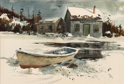 FERDINAND RALPH PETRIE (New Jersey, 1925-2007), "Winter Cabin"., Watercolor, 12.75" x 19" sight.