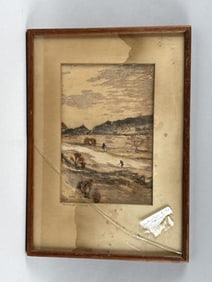 ODEG BRIAGOLONG (Australia, 20th Century), Seaweed and bark landscape painting., 8" x 5.75" sight.