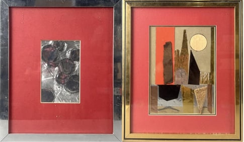 AMERICAN SCHOOL (Mid-20th Century,), Two foil paintings/collages., To 9" x 6.5" sight. Framed 14" x