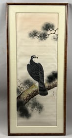 JAPANESE PRINT OF A FALCON 20th Century On silk, 44" x 16" sight. Framed 52" x 23".