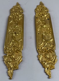 PAIR OF BRONZE ORNAMENTAL DOOR PLATES Late 19th/Early 20th Century Lengths 12.75". Widths 2.5".
