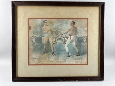 POLICE GAZETTE BOXING POSTER 1894 Color lithograph, 15" x 19.25". Framed 26.25" x 30.5".