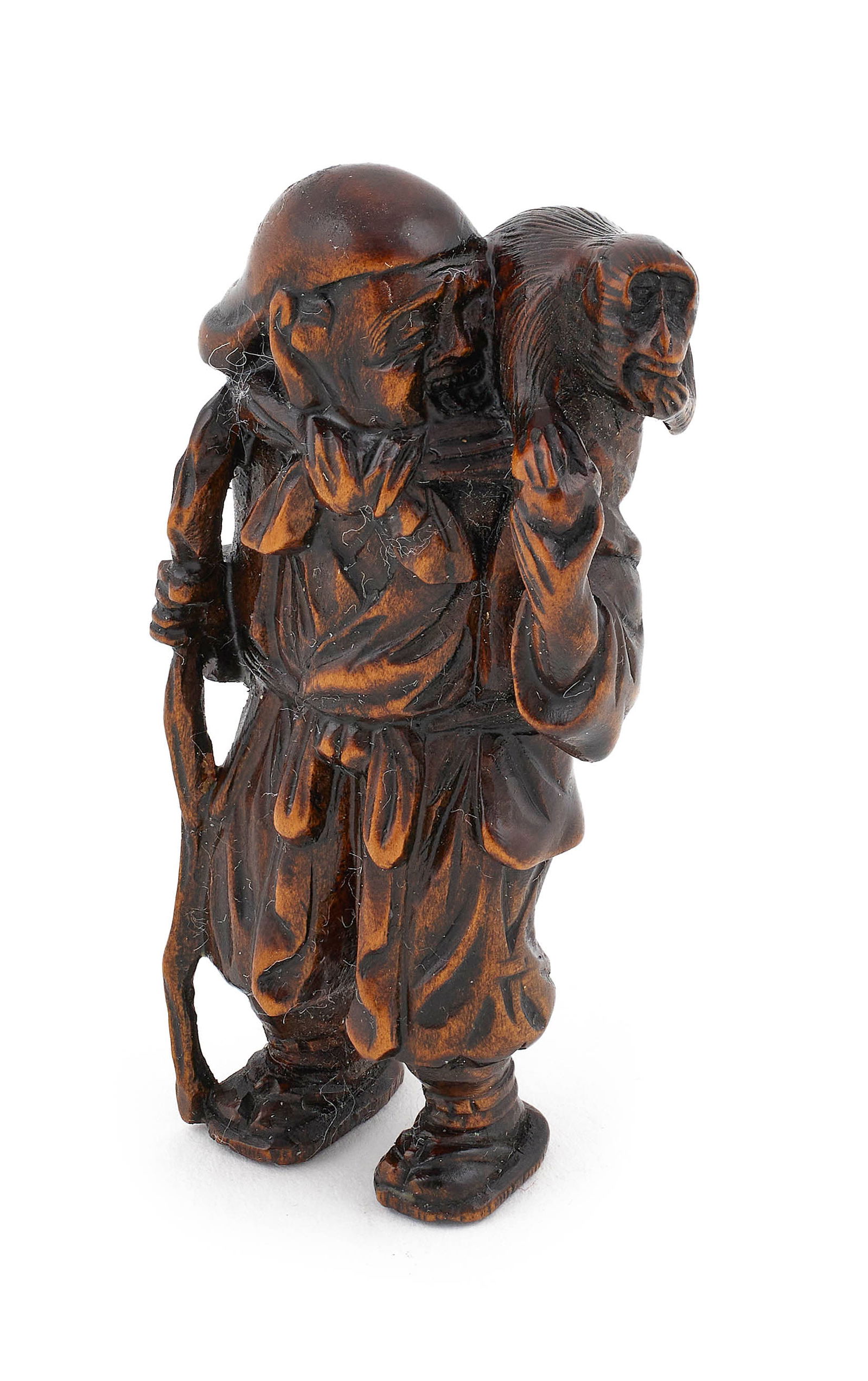 JAPANESE CARVED WOOD NETSUKE BY KUNIMITSU 19th Century Height 2.125". (1 of 4)