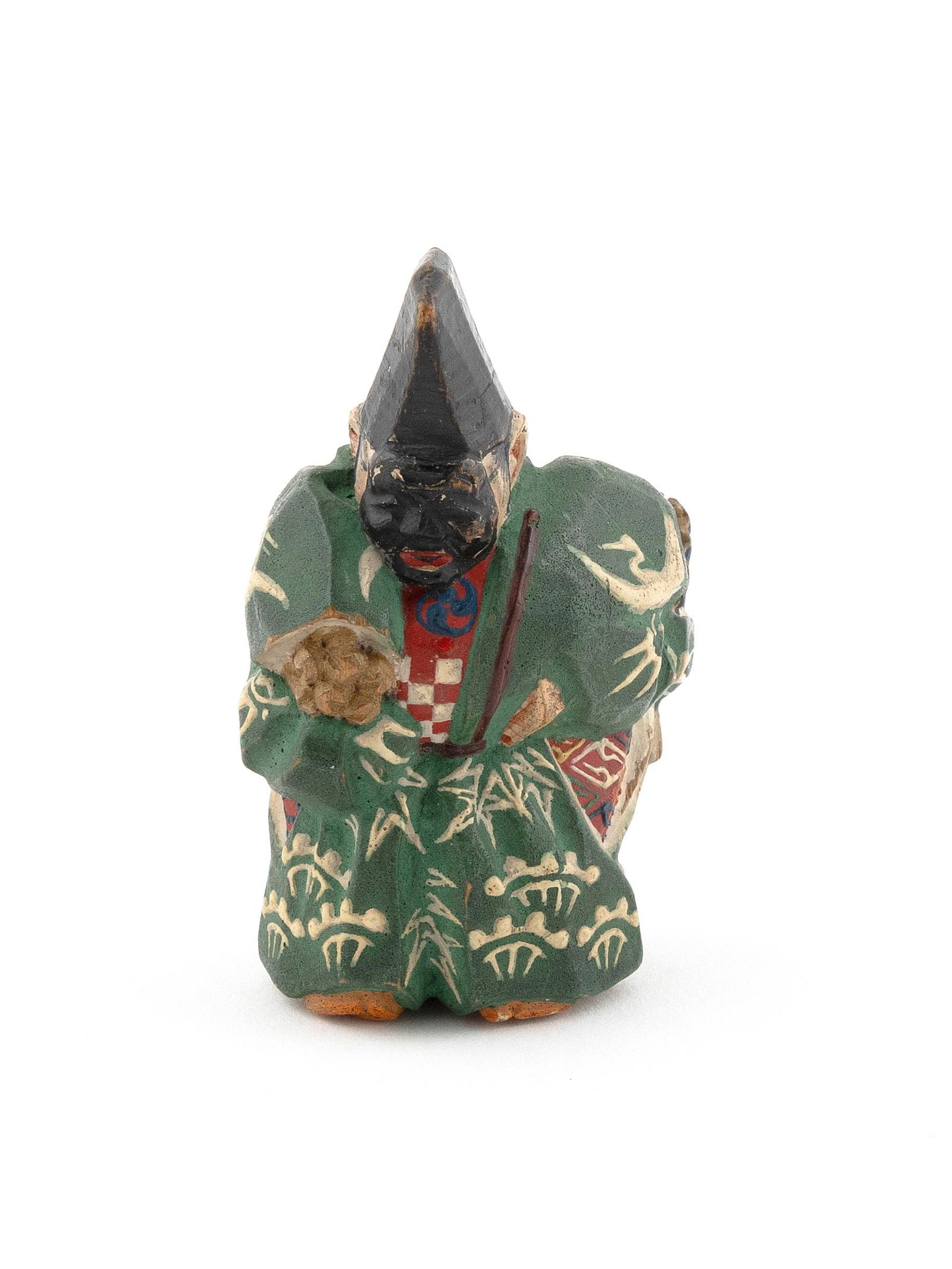JAPANESE CARVED POLYCHROME WOOD ITTOBORI NETSUKE 19th Century Height 2.25". (1 of 5)
